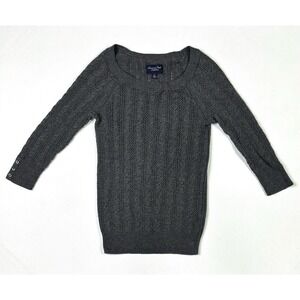 American Eagle Sweater Women's Small Gray Long Sleeve Cable Knit Wool Cotton